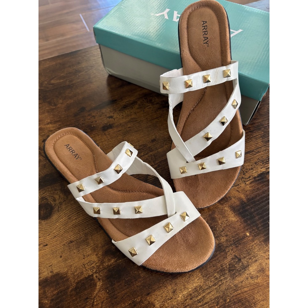 Array LaJolla Sandals Size 12W White Studded Strappy Slide Comfort Flat Shoes